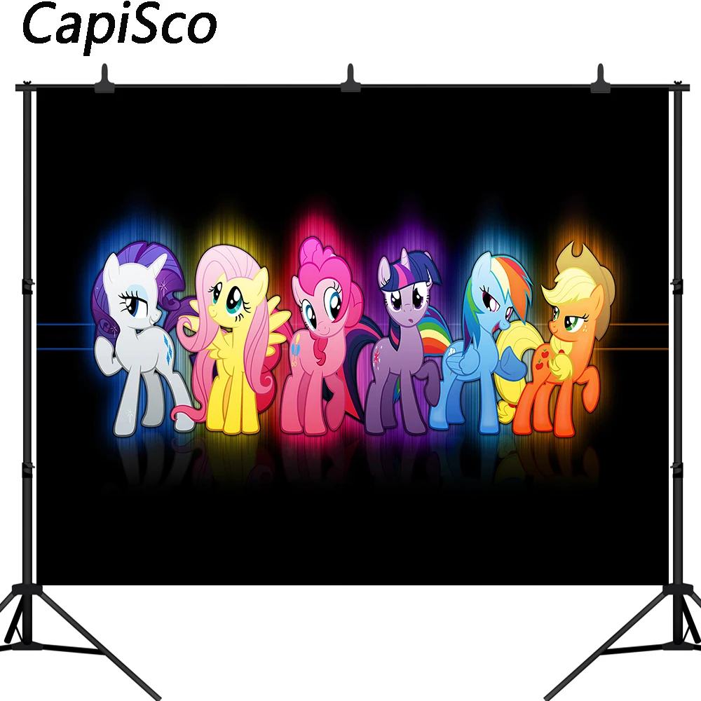 

Capisco Photography backdrop little Pony Birthday Party Cartoon Photo Background baby black backdrops Prop for studio photocall