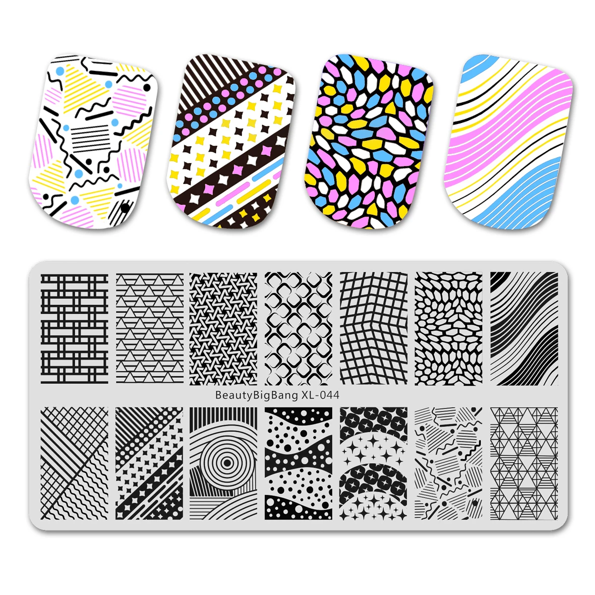 

Beautybigbang Stamping Plates Stainless Steel 6*12cm Lines Stars Striped Image Polka Dot Geometric Nail Art Stamp Plate XL-044