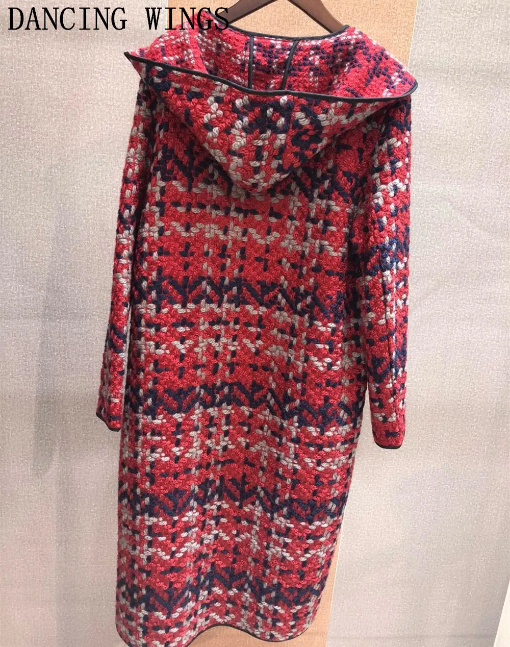 High Quality 100% Wool Tweed Coat Female Elegant Slim Woolen Jacket Long Hooded Trench Coat Women