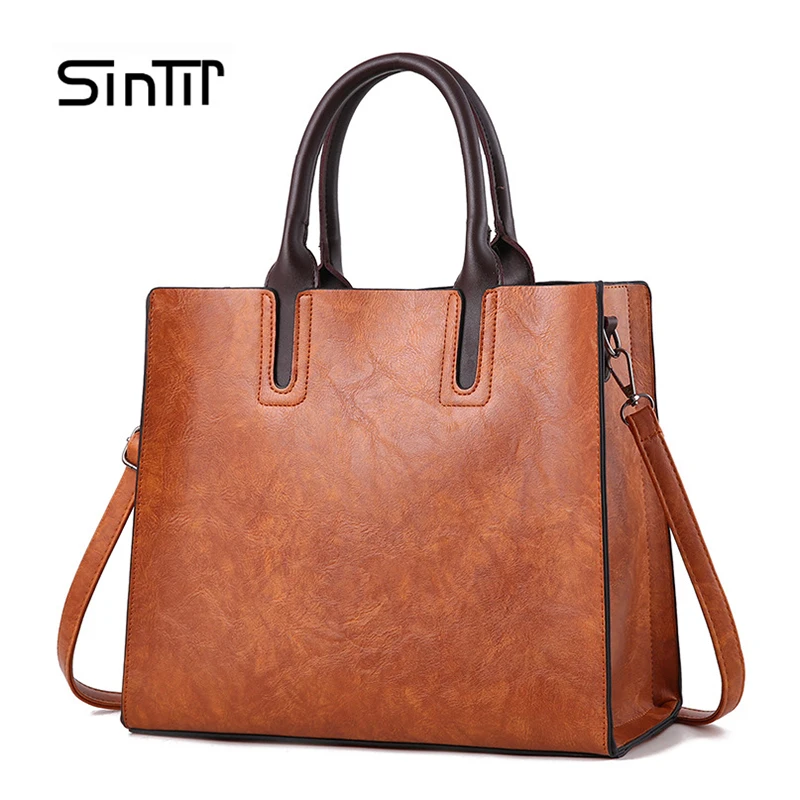 

SINTIR Brand Women Pu Leather Handbags Ladies Large Tote Bag Female Square Shoulder Bags Bolsas Femininas Sac A Main Brown Black