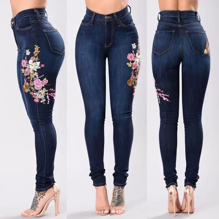 De Moda De Las Mujeres De Pies De Alto Elastico Jeans Azul