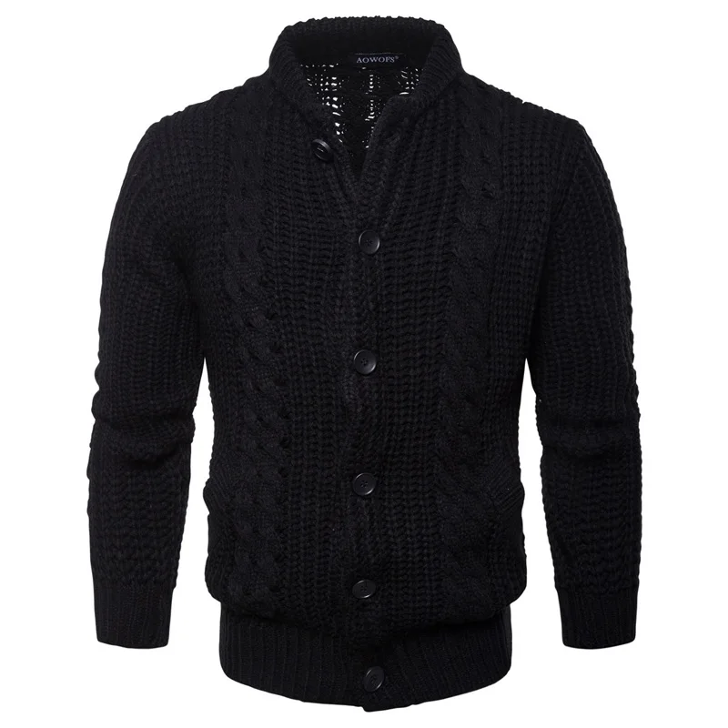 Для мужчин s сплошной цвет однобортный Кардиган свитер Карманы Осень г. Вязание свитеры для женщин кардиганы мужчи - Цвет: black