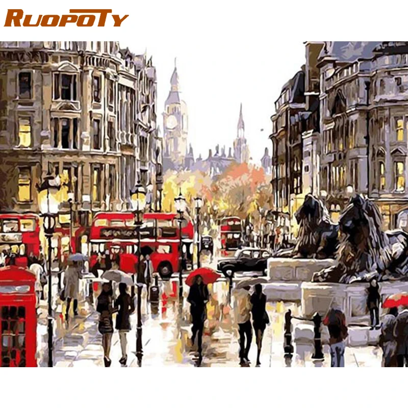 

RUOPOTY Frame London Street DIY Oil Painting By Number Landscape Handpainted Oil Painting Modern Wall Art Picture For Home Decor