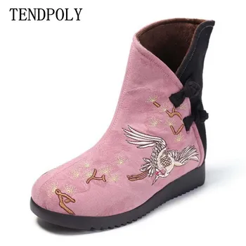 

New fashion retro national wind women's boots 2018 autumn winter beautiful embroidered thick-soled best-selling Casual Booties