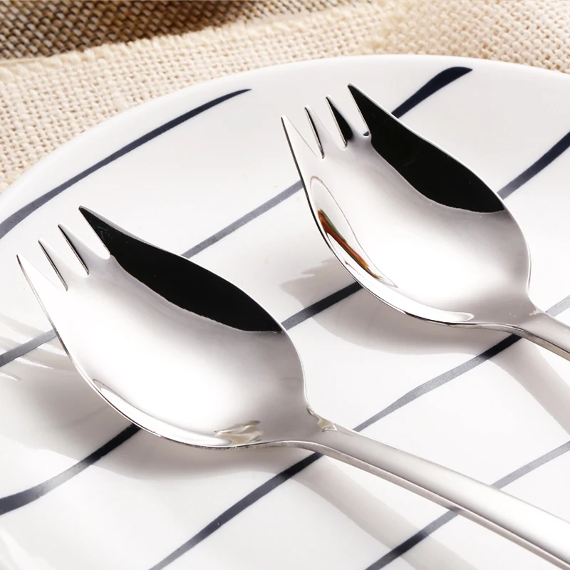 Stainless Steel Silver Flatware Spork Round Salad Fruit Salad Dessert Spoon
