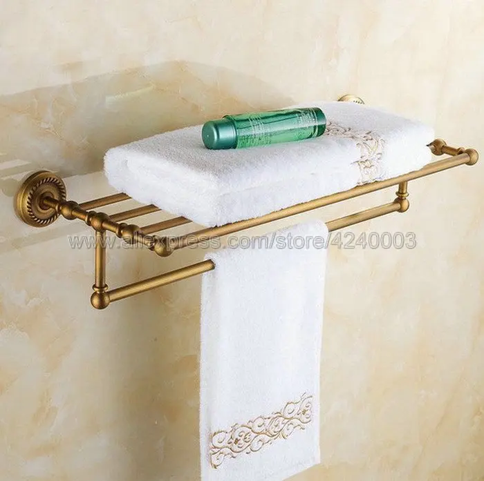 Günstige Antike Messing Bad Hardware Handtuch Regal Handtuch Bar Papier Halter Tuch Haken Bad Zubehör Wand Montiert Kxz005