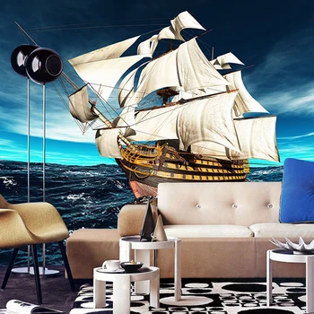 

Custom photo wallpaper custom Pirate ship sailing personality mural wallpaper living room sofa TV background wallpaper