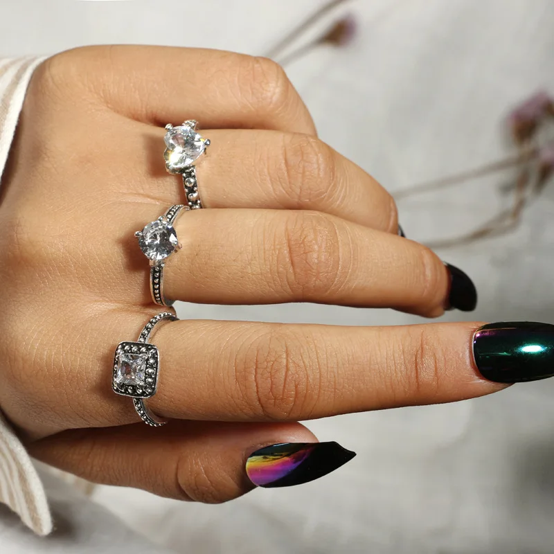 Silver Star Moon Rings Set for Women Girl Geometric Open Knuckle Midi 4pcs/1set | Украшения и аксессуары
