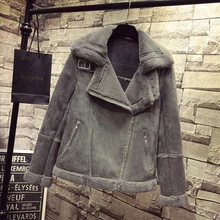 Зимние Для женщин Мотоциклетные Куртки из искусственной овечьей шерсти шерстяное пальто, зауженное серые дубленки теплые из искусственной замши Кожаные куртки верхняя одежда 5XL H118