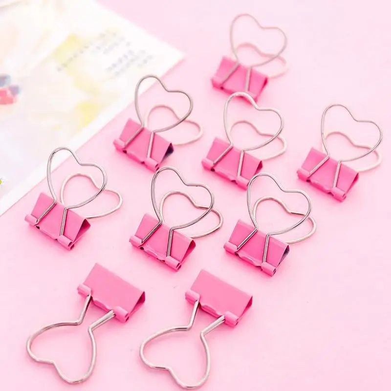 4pcs/lot Pink Binder Clip Heart Hollow Out Paperclips Metal Binder Clips Notes Letter Paper Clothespins Decoration Office Tool