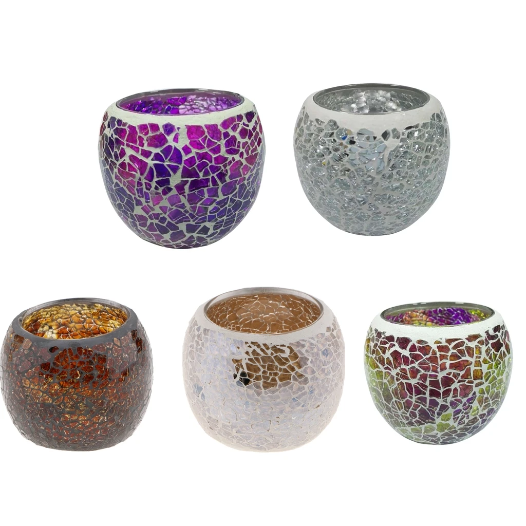 Mosaic Glass Votive Candle Tea Light Candelabra Candlestick Mood Light Lamp Shade Scented Candleholder Festive Decor 5-set
