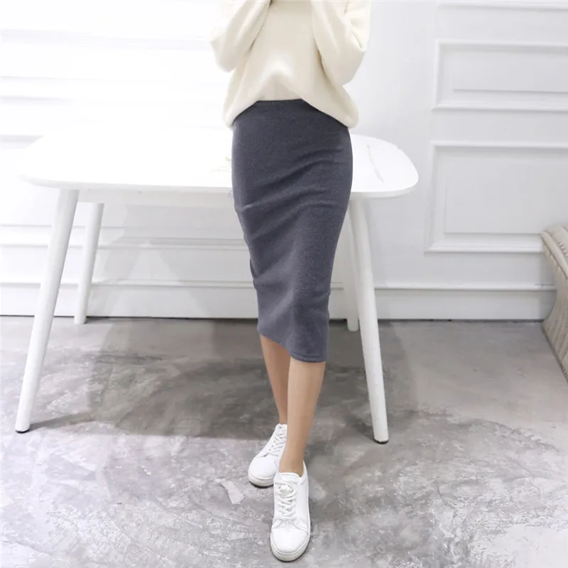 

New Summer Skirts For Sexy Chic Pencil Skirts Wool Rib Knit Long Skirt Package Hip Split Waist Midi Skirt Maxi#295454