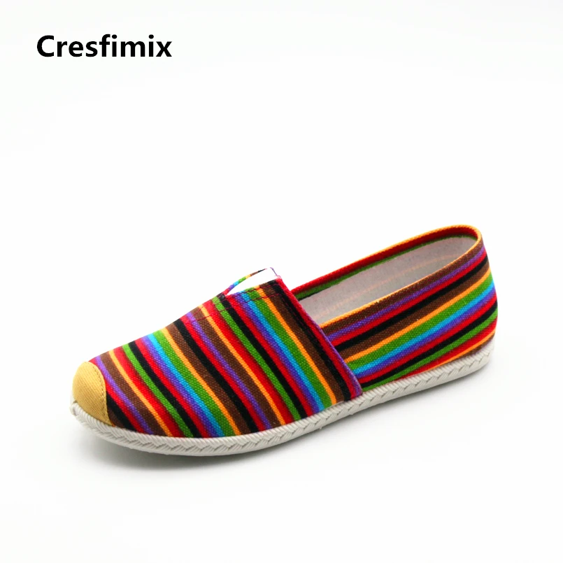 

Cresfimix sapatos femininos women casual stripe summer slip on flat shoes lady leisure comfortable dance shoes cool cloth shoes
