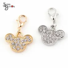

20pcs/lots Mixed Gold &Silver Style Crystal Minnie Mouse Floating Locket Dangle Charm With Lobster Clasp Charms SJDC206