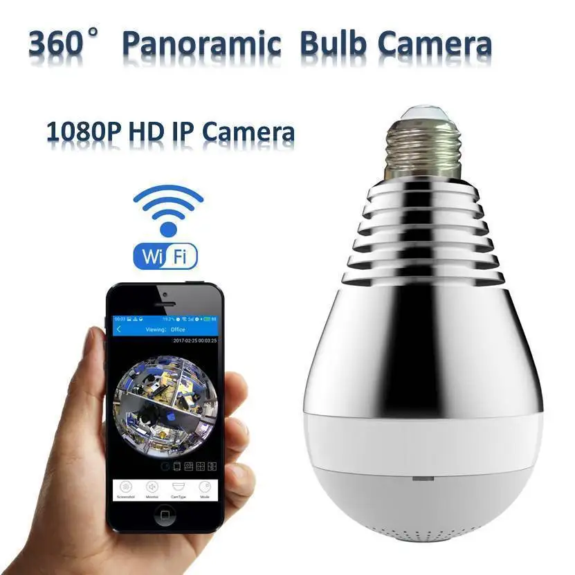 

Bulb Light Wireless IP Camera Wi-fi FishEye 1080P 360 degree Mini CCTV V380 IPC