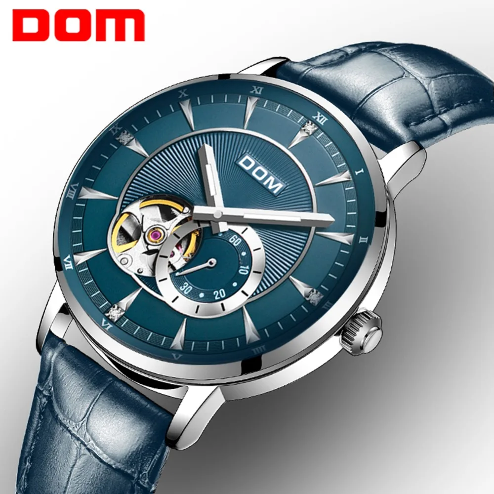 

DOM Mechanical Watch Men Automatic Top Brand Luxury Watch Skeleton Vintage Man Watch Leather Wristwatch Male M-8104