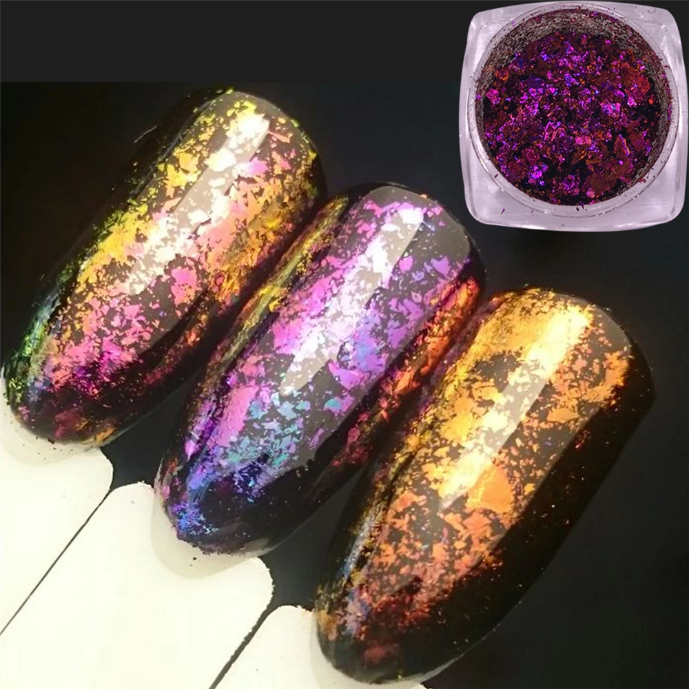 

1 Box 0.2g Irregular Chameleon Nail Sequins Glitter Colorful Flakies Powder Paillette Manicure Nail Art Decoration