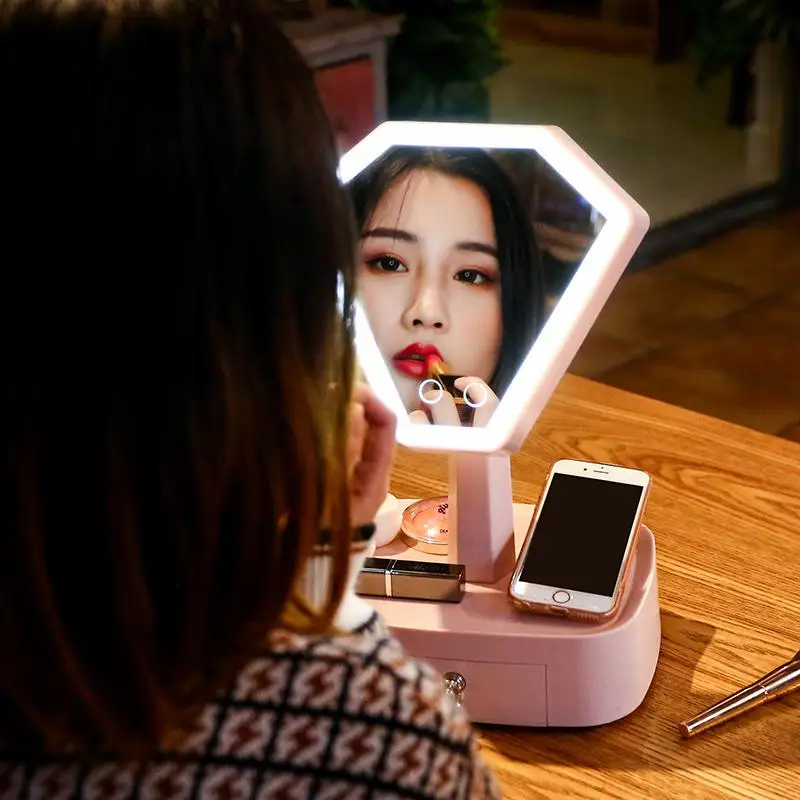Bluetooth динамик макияж зеркало со светодиодной подсветкой Многофункциональный ящик для хранения настольное зеркало принцесса настольная лампа косметическое зеркало - Цвет: Have speaker