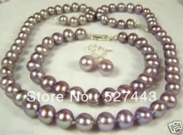 

Wholesale free shipping >>7-8mm Freshwater purple pearl necklace set