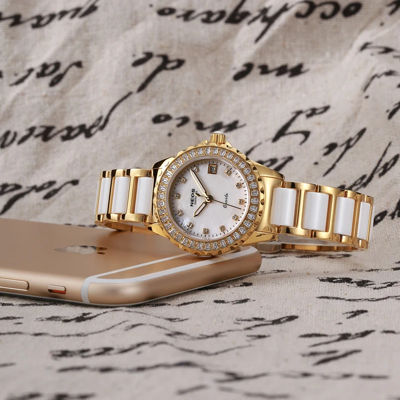 NEOS фон для фото с изображением кожаного часы керамическим браслетом модные