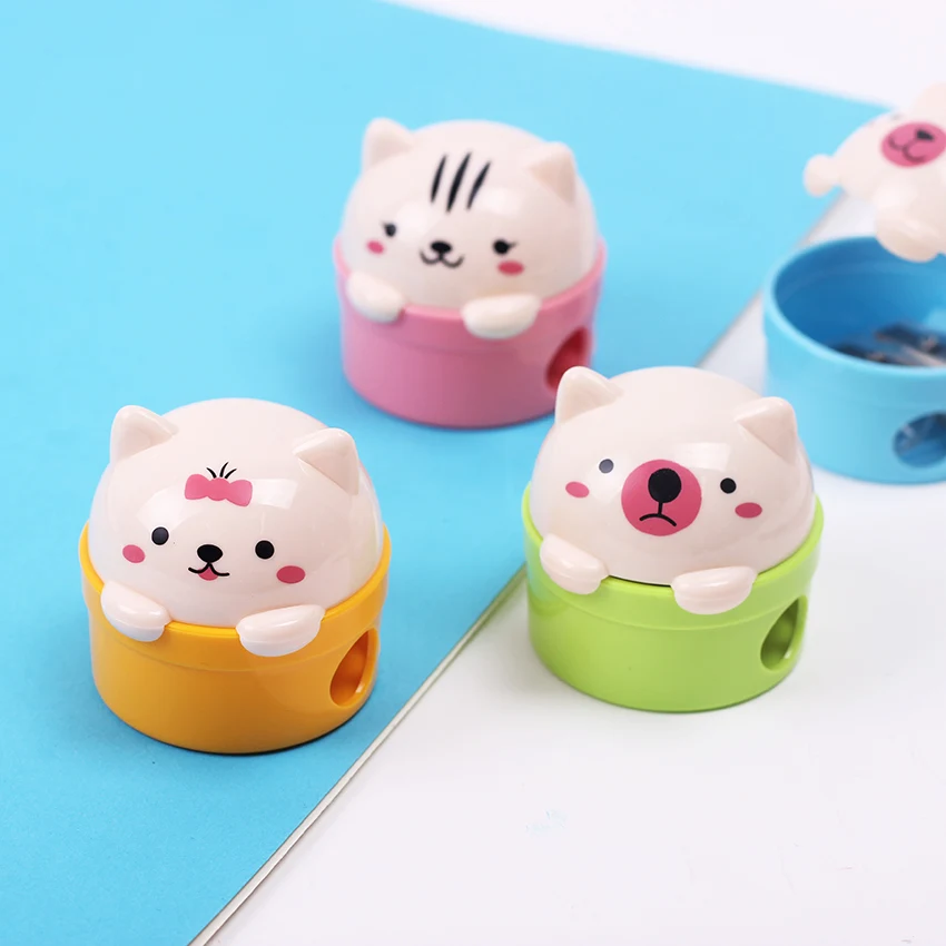 Точилка для карандашей Kawaii Пластиковая точилка с мультяшным котом и медведем