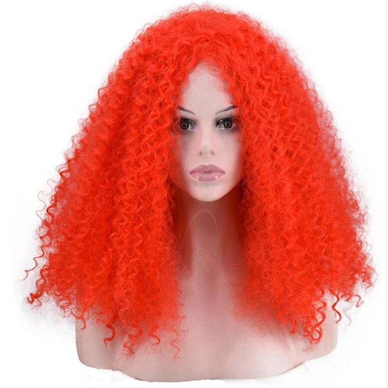 

JOY&BEAUTY Red White Green YeLLow Glod Temperature Synthetic Fiber Women Wig Afro Kinky Curly Cosplay Hair Wig 20inch