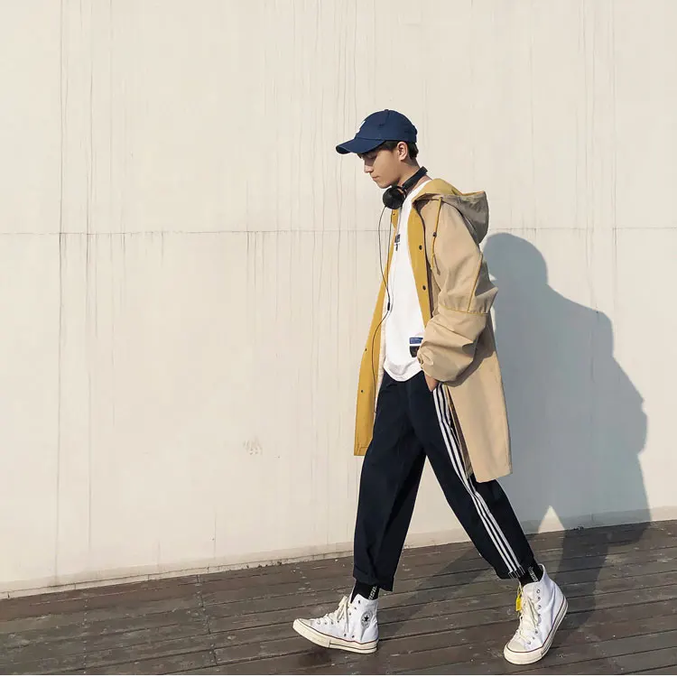 Korean Long Jacket Men Camouflage Hooded Trench Coat Men Spring Street Style Military Trenchcoat  (7)
