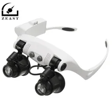 10X 15X 20X 25X LED Magnifier Double Eye Glasses Loupe Lens Jeweler Watch Repair Measurement with 8 Lens LED lamp