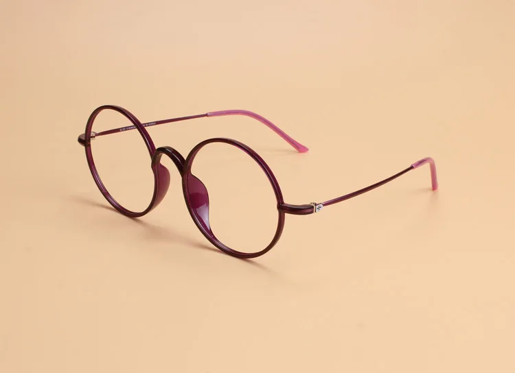Легкие тонкие пластиковые стальные вольфрамовые оптические очки с круглой оправой унисекс женские и мужские очки в духе гиков могут наполнять близорукость дальнозоркость линзы - Цвет оправы: Purple