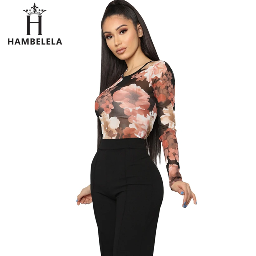 HAMBELELA Vintage Floral Pattern Mesh Bodysuit Printed Long Sleeve Elegant Playsuits Ladies Spring Autumn Streetwear Tops Blusas (4)