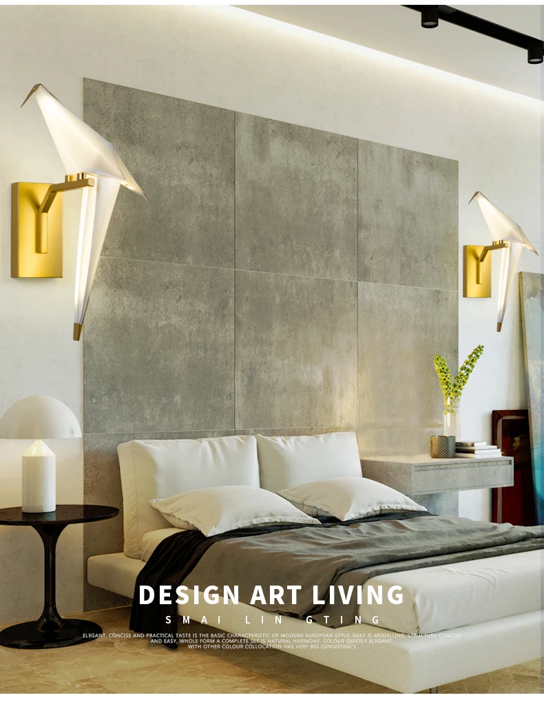 Золото творчества настенные лампы птица бумажный журавль Форма Гостиная Спальня прикроватные стены монтируемый светодиодный фонарь