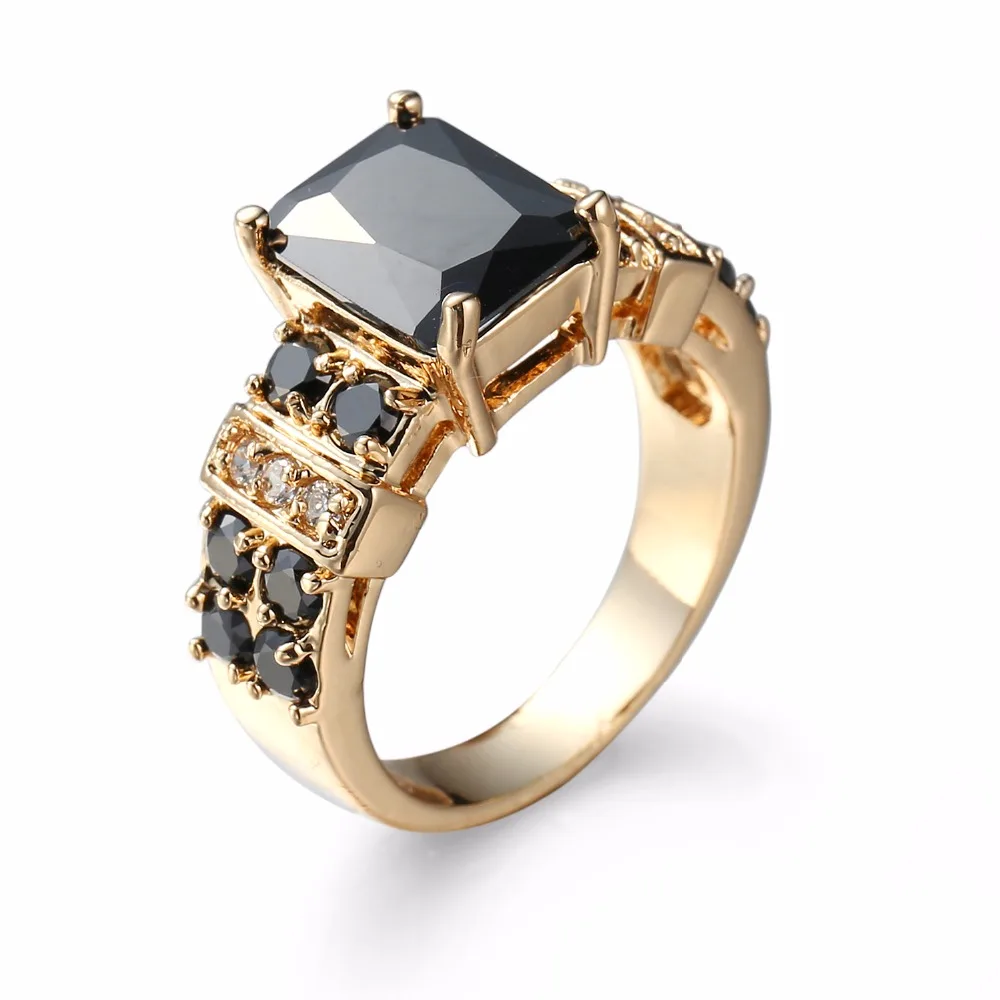 FREEWILL Fashion trendy Rings Black Square Zircon Gold Color rings for