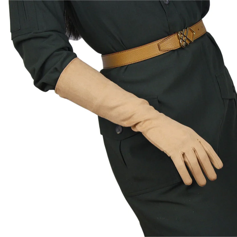 Suede Leather Gloves Woman 40cm Long Imitation Genuine Leatehr Unlined European and American Styles Female Mittens P30