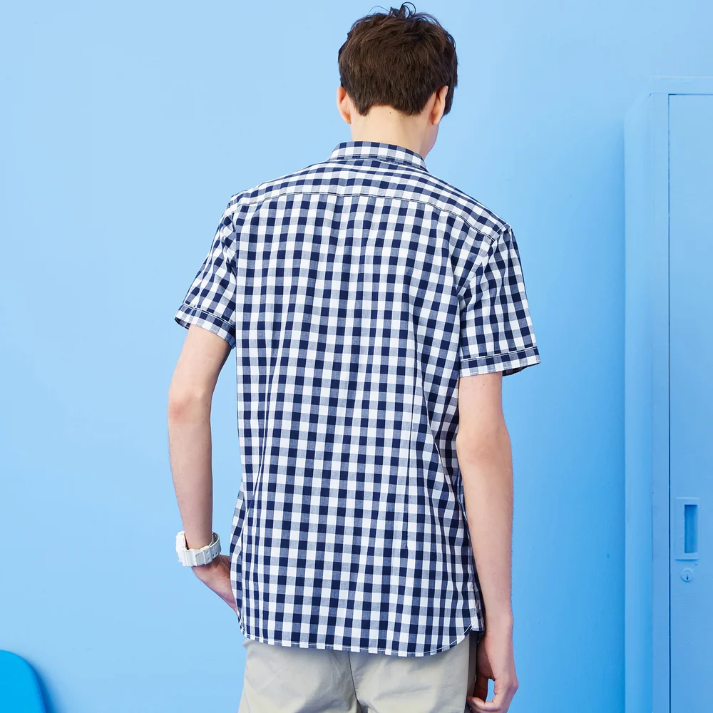 METERSBONWE جديد الصيف قصيرة الأكمام قميص منقوشة عارضة الرجال قميص рубашка мужская