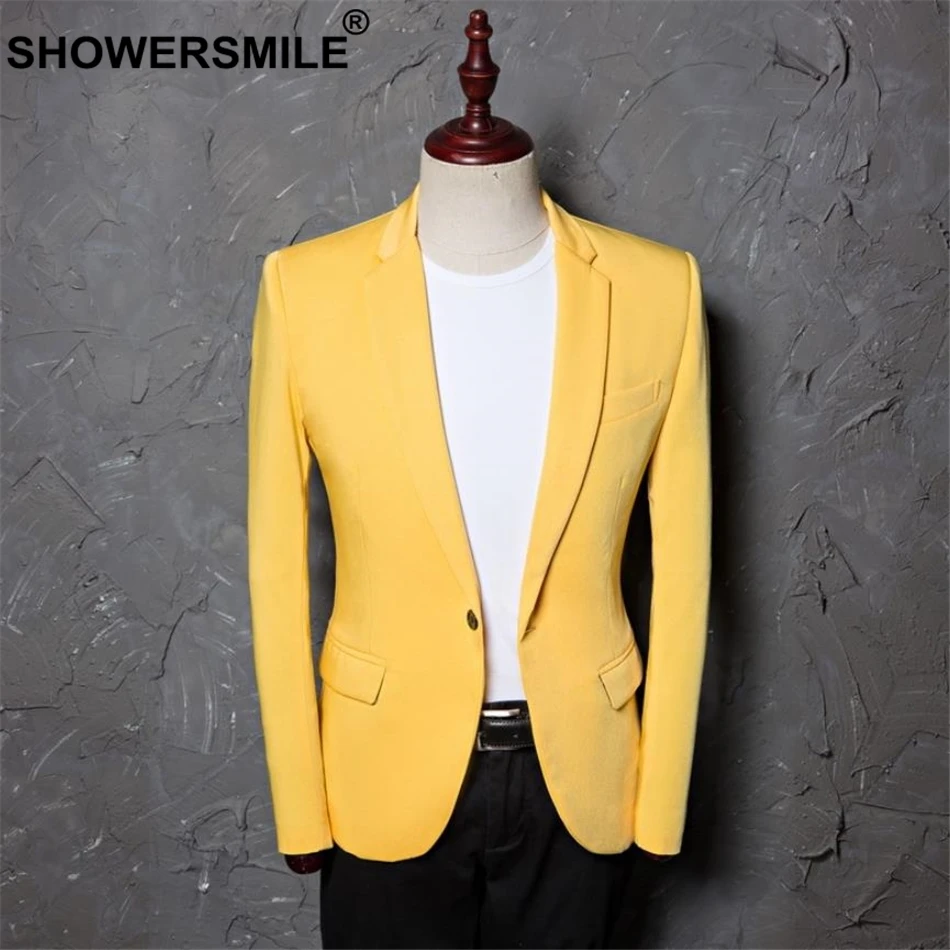 

SHOWERSMILE Yellow Blazer Men Spring Autumn Suit Jacket Mens Fashion Blazer Male Plus Size 3XL 4XL Wedding Groom Clothing