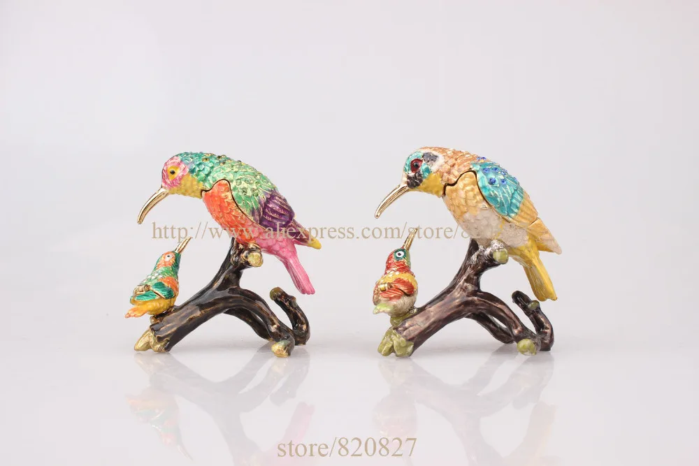 Lucky Birds  Branch Pewter Figurine Home Zoo Decoration Collect Crystal Birds Animal Souvenir Magnet Trinket Box