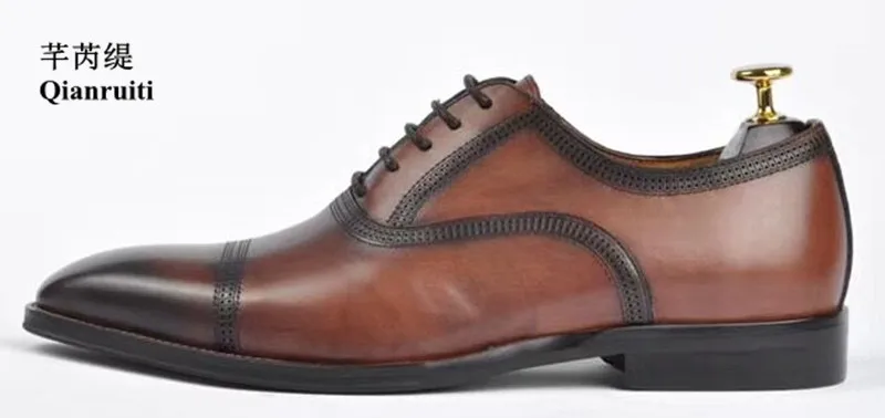 

Luxury Men Split Leather Shoes Vintage Style Oxfords Business Wedding Shoe Heel Flat Handmade Lace-up Men Dress Shoes Footwear