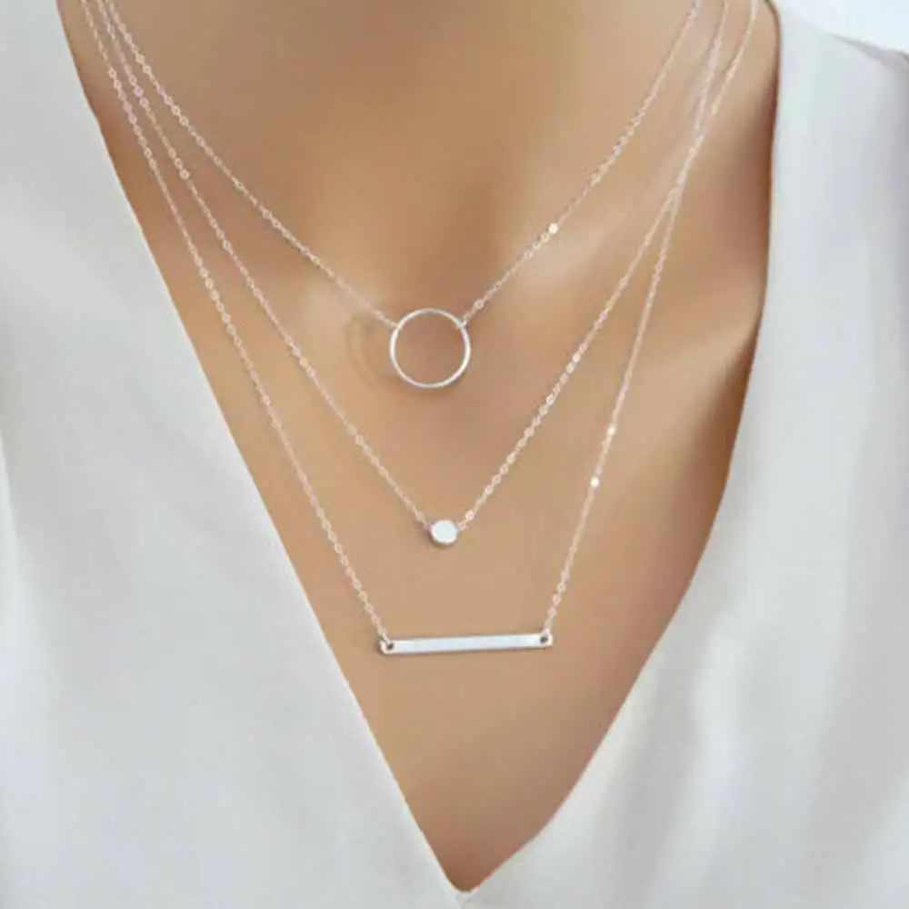 

Tucai Bohemia Fashion Wild Aperture Metal Rods Necklace Gold Silver Layered Necklace For Women Charm Jewelry Gift New