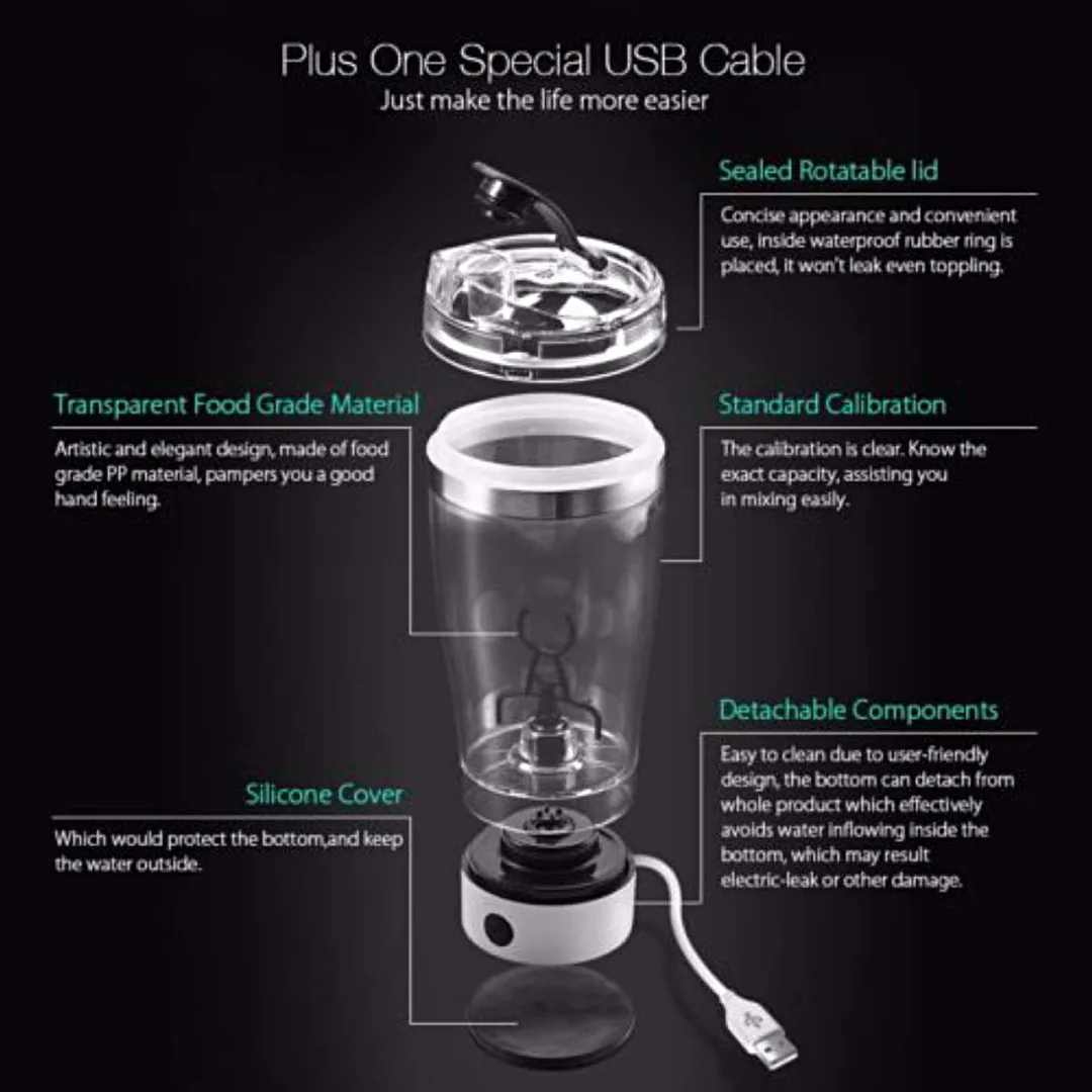 2019New USB Auto Electric Detachable Shaker Protein Vortex Blender Bottle 450ml/16oz