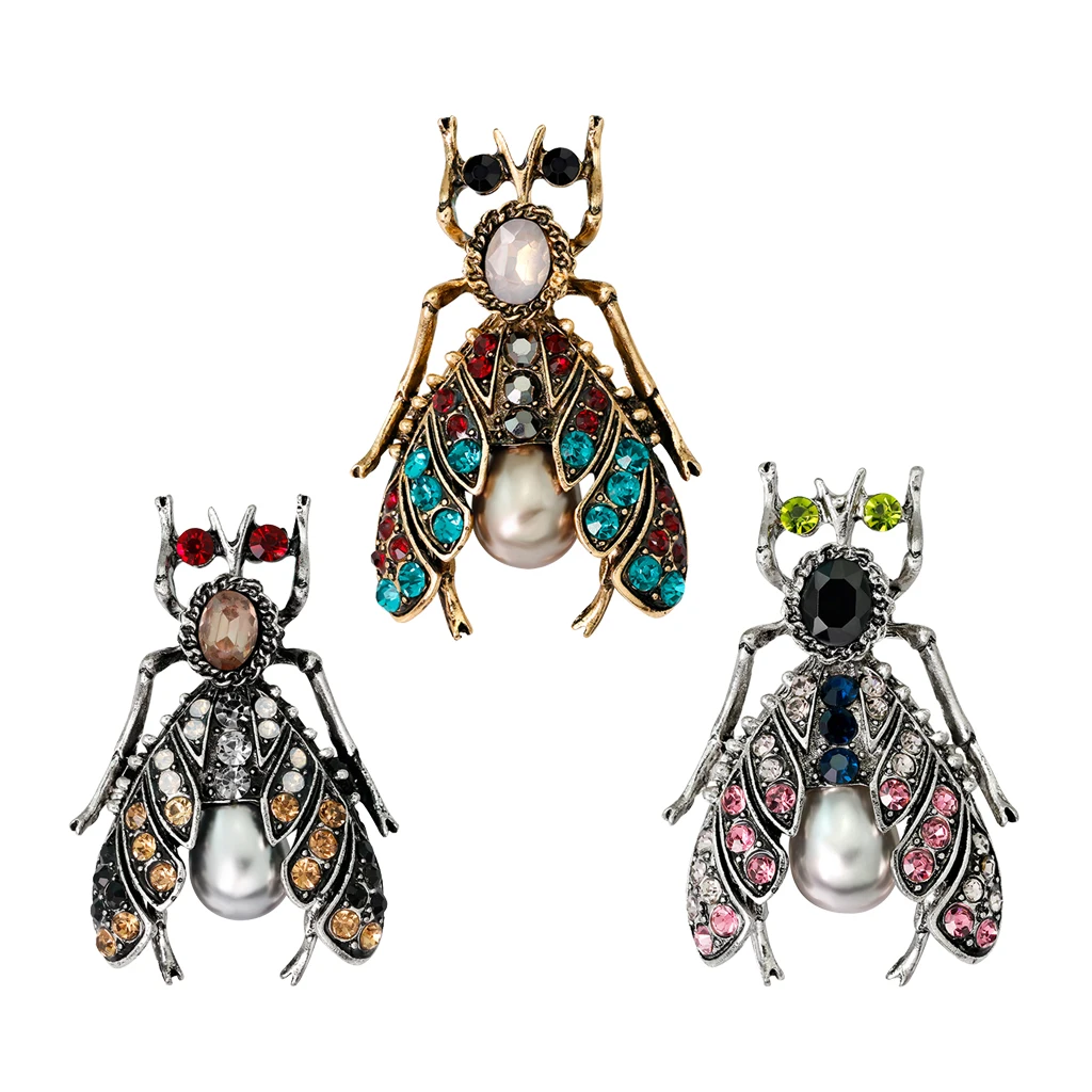 

Rhinestone Bee Pins Insect Brooch Imitations Pearls Bug Scarf Feast Hijab Pins Crystal Badge Vintage Karl Jewelry Enamel Pins