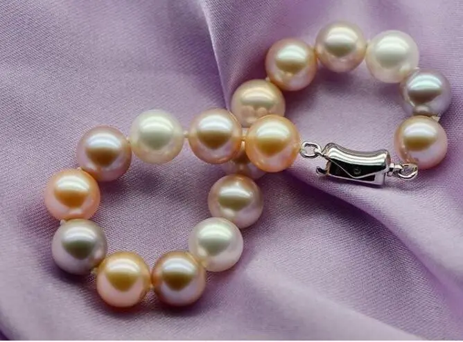 

8"9-10MM NATURAL SOUTH SEA PINK MULTICOLOR PEARL BRACELET 28%