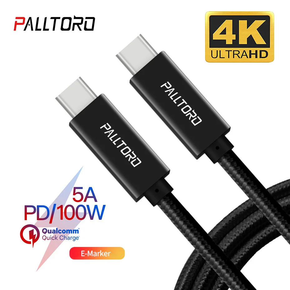 

Palltoro USB 3.1 Type C To USB C Cable For MacBook Pro 5A 100W PD Quick Charge 3.0 For Samsung S10 Xiaomi Redmi K20 USBC Charger
