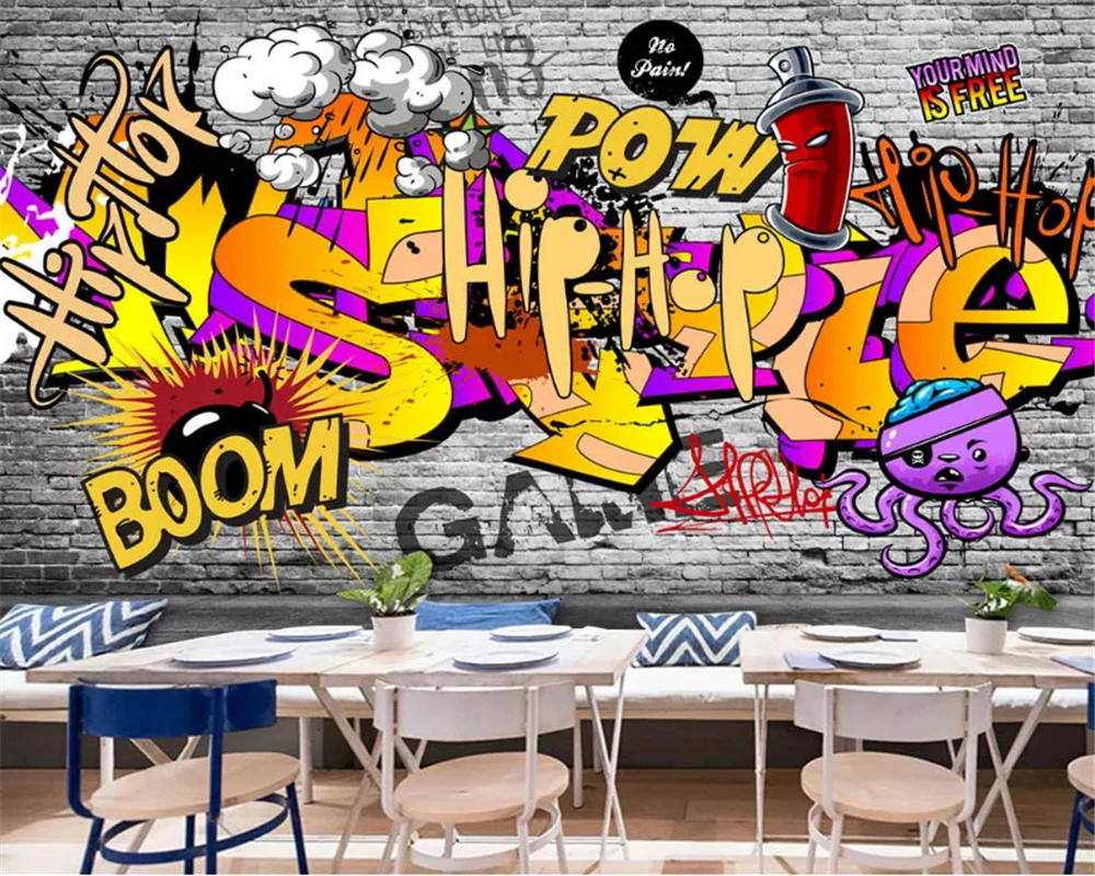 beibehang Custom fashion decorative 3d wallpaper European and American street graffiti bar ktv background wall papers home decor