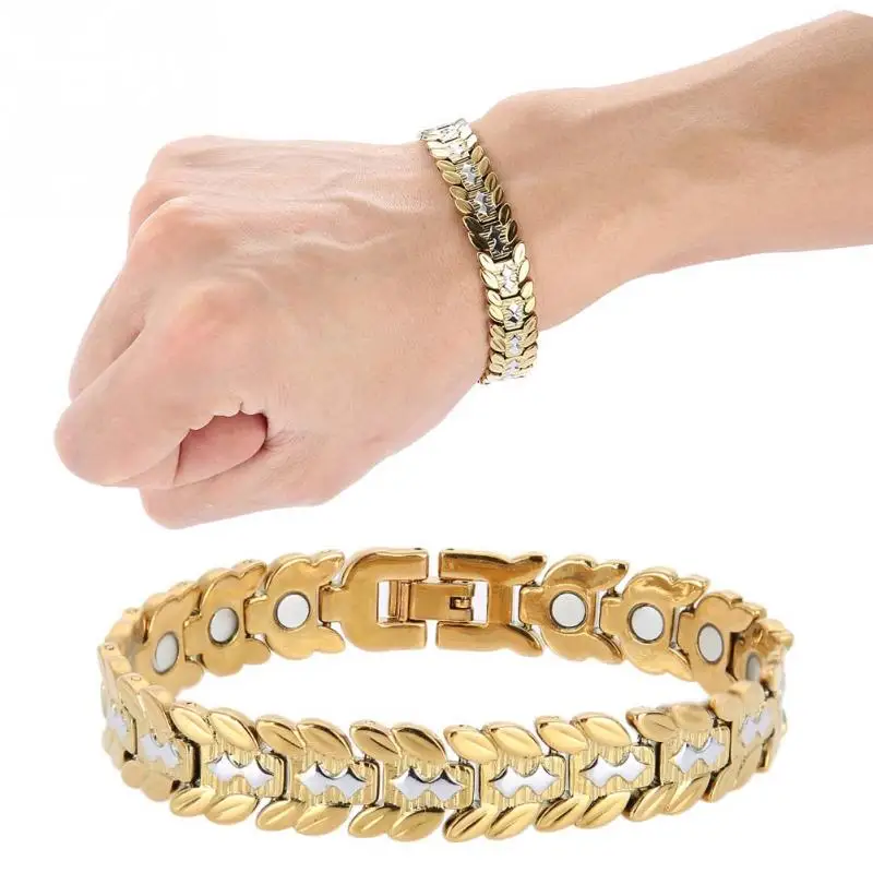 18K Gold Platinum Plating Dual Color Health Care Bracelet Wristband Jewelry for Men Male Massage