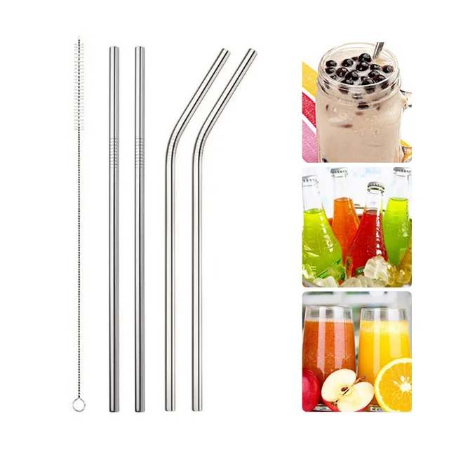 

IVYSHION 1/2/4pcs Stainless Steel Straw Metal Straw With Cleaner Brush Barware Gadgets Reusable Drinking Straw For Home Party