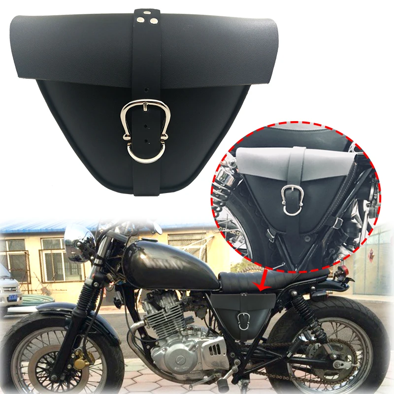 

1pc Motorcycle Black PU Leather Side Clinch Bolt Saddlebag Saddle Bag Universal for Harley Sportster XL883 Cafe Racer Honda