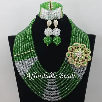 

White Grass Green African Beaded Jewelry Charming Jewelry Set Handmade Item Wholesale Free Shipping ABE154