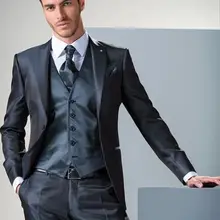 Темно-Синий Атлас смокинг жениха итальянский стиль 3 шт мужской свадебный Выпускной ужин костюм жениха Terno masculino