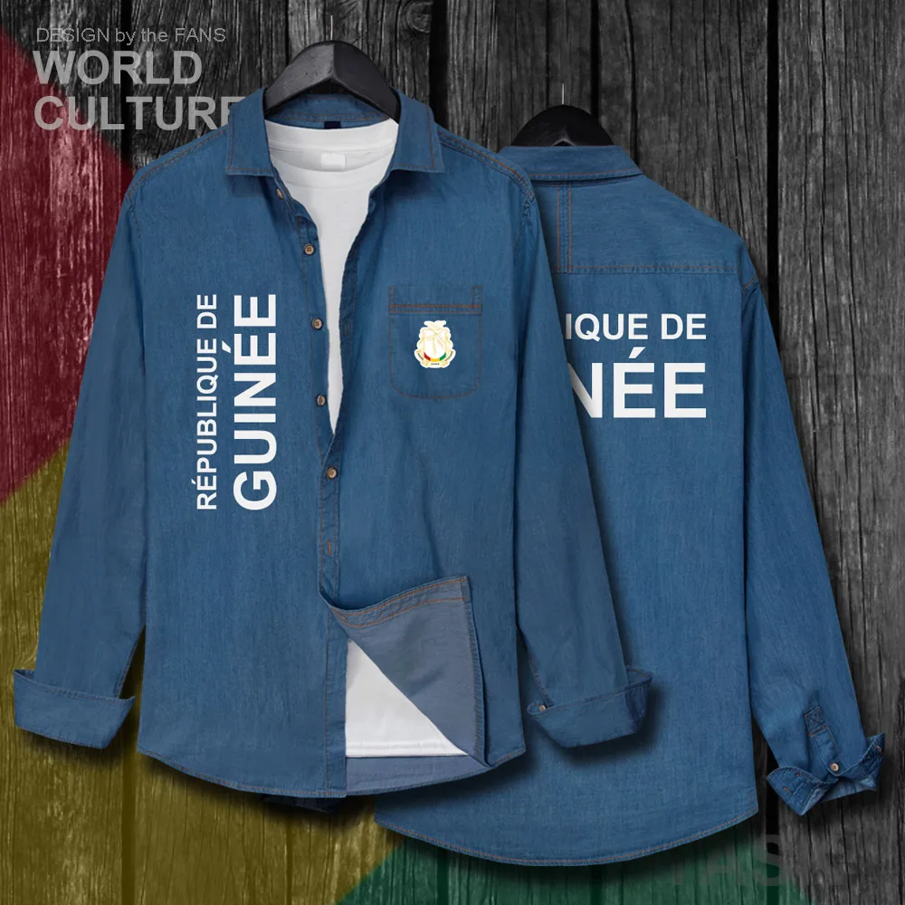 #*Cheap Republic of Guinea GIN Guinean GN Men Clothes Autumn New Fashion Turn down Collar Jeans Shirt Long Sleeve Cowboy Coat Jacket 20