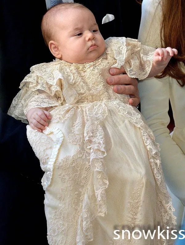 Знаменитый принц Джордж с длинными рукавами платья на крестины с красивым многоуровневым кружевом шампанского уникальные детские платья на крестины